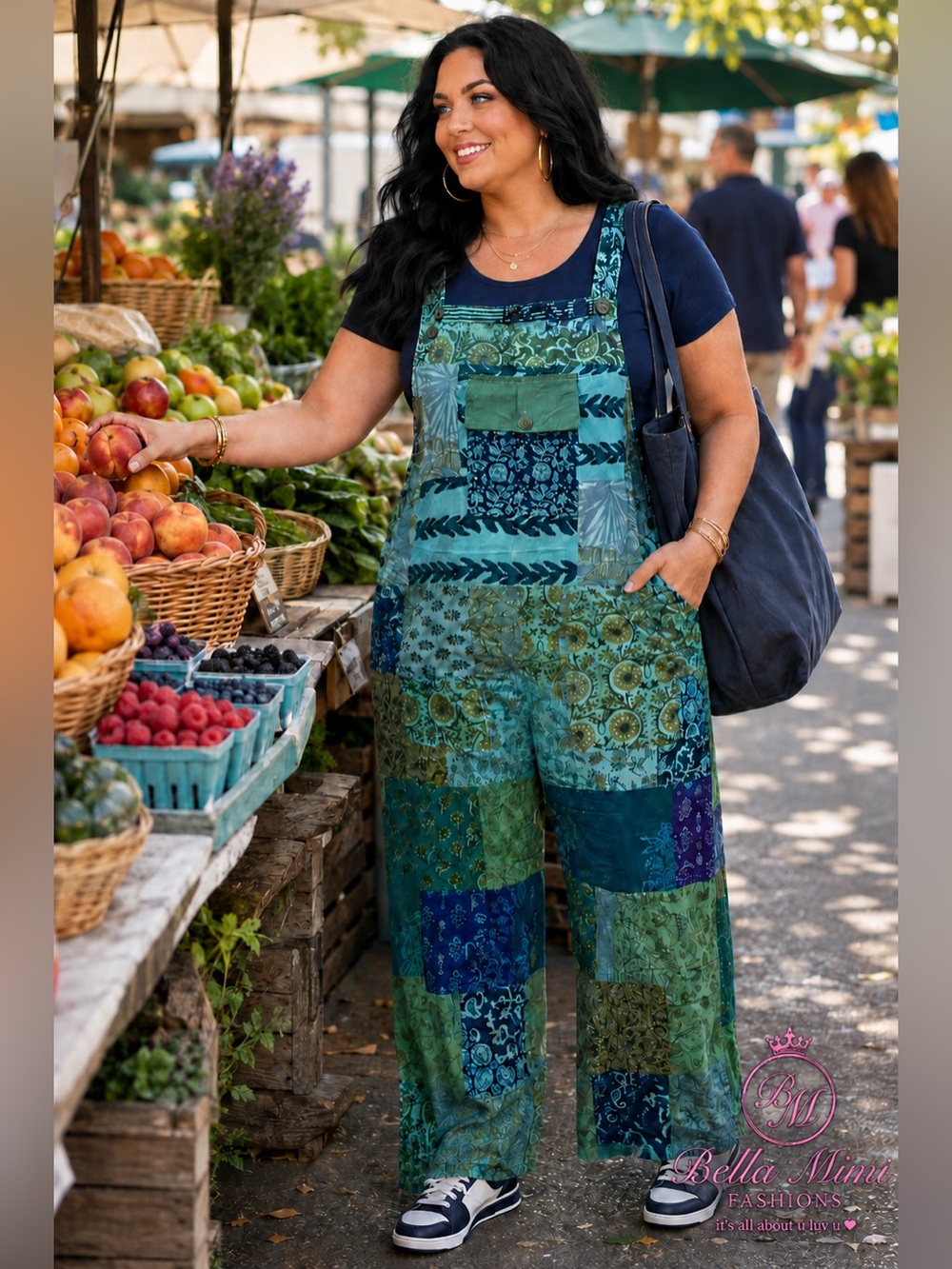 New Ashley Taylor Patchwork Teal Wide-Leg Overalls Jumpsuit - Plus 💙💚💙 BRB SL 4